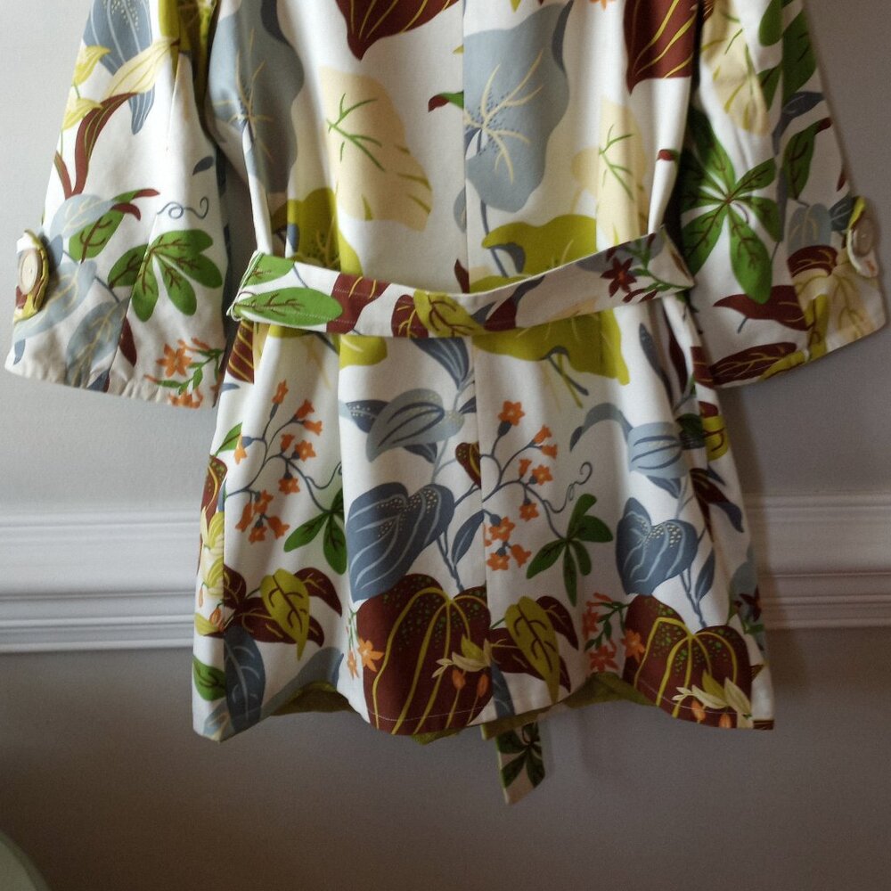 'Kelly & Diane' Collarless Coat Size 16 Botanical Reversible Belt 100%Cotton - Picture 14 of 16
